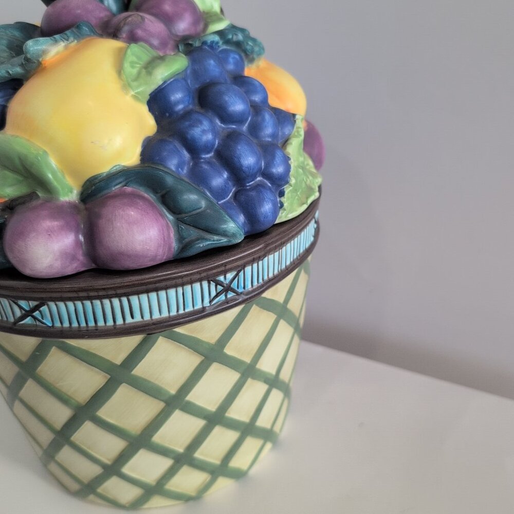 Vintage Mikasa Round Cookie Jar Garden Harvest Basket w/ Fruit KT429 Basket - Picture 5 of 9